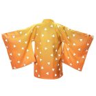 Back view of Zenitsu yellow-to-orange haori with white triangle pattern and wide sleeves