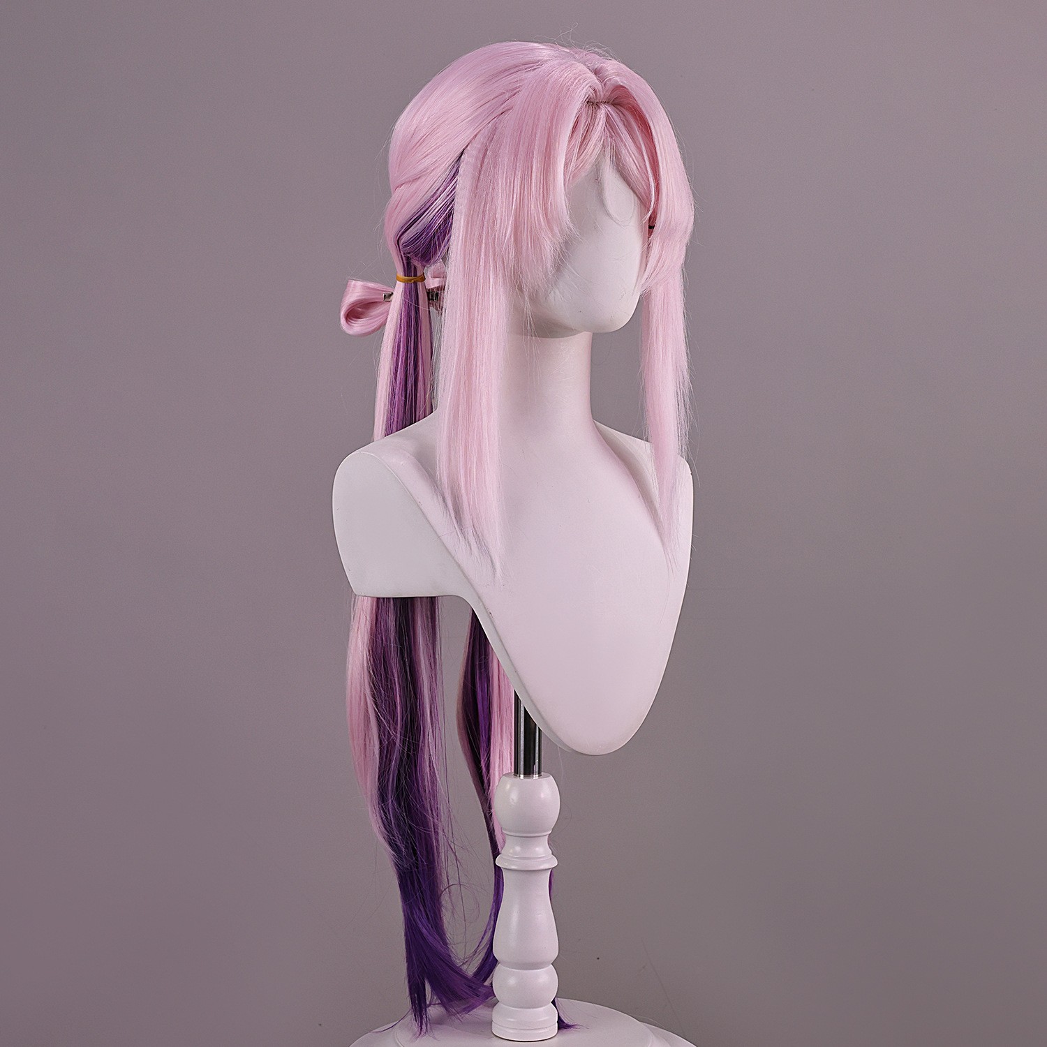 Pink and purple long character wig on mannequin