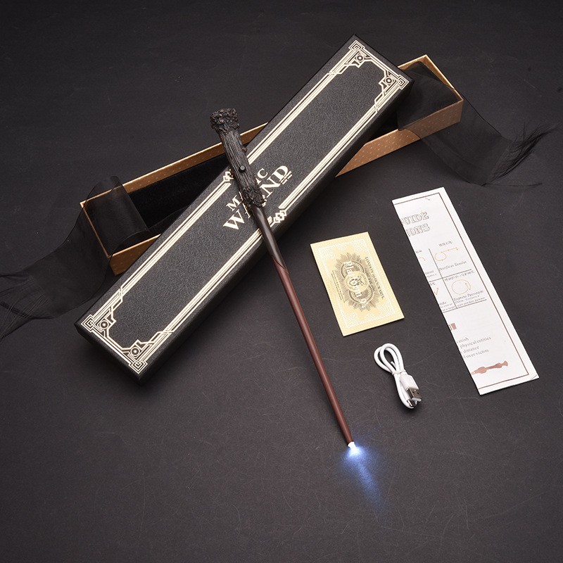 Reddish shaft and rough dark handle on a light-up wand