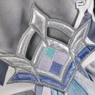 Close-up of blue and silver Vodyanitsa costume embroidery