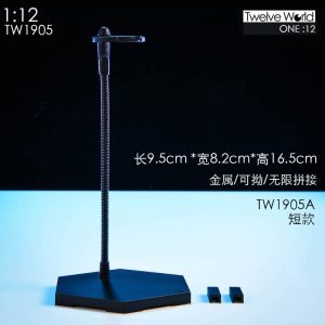 TW1905A short 1:12 flexible display stand with dark hexagonal base and curved cradle; pictured loose blocks not confirmed included