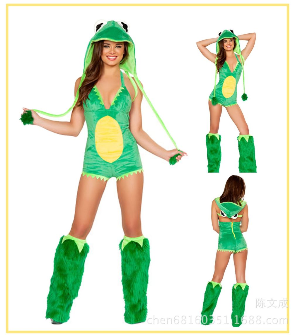 Green frog romper costume front and back