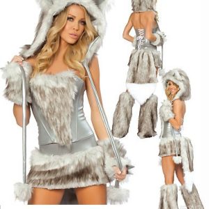 Grey wolf corset costume front and back