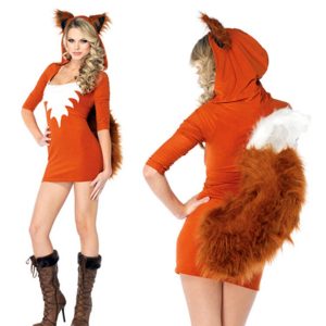 Orange fox hooded mini dress and large tail