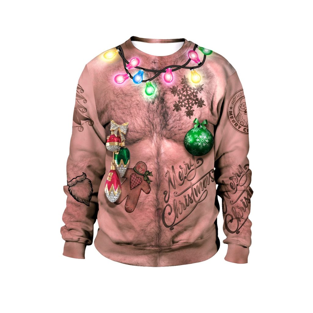Tattooed torso and holiday lights print crewneck