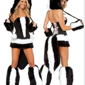 Black and white skunk costume front and back