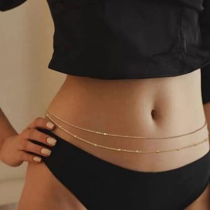 Gold ball-bead waist chain styled with a plain chain
