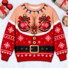 Red ornament and holiday lights printed Santa sweatshirt