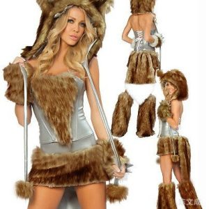 Brown wolf corset costume front and back