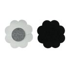 Black flower-shaped patch with protective backing and front shown