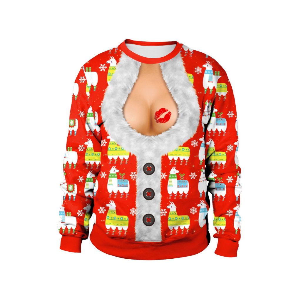 Red Santa print cutout illusion Christmas crewneck