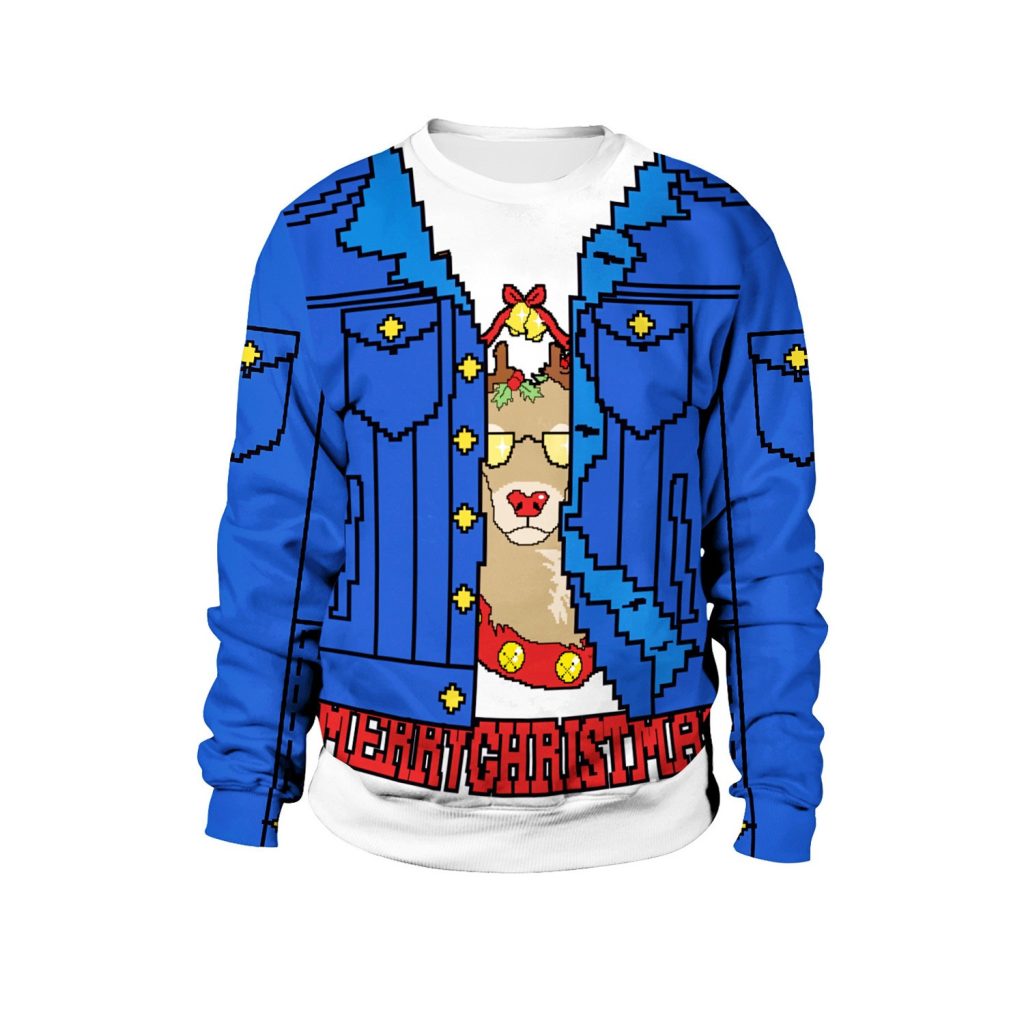 Blue pixel bear Merry Christmas printed crewneck