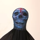 L print blue chained skull mesh hood