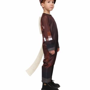Child wearing brown Minecraft Horse jumpsuit with tail and eared headgear