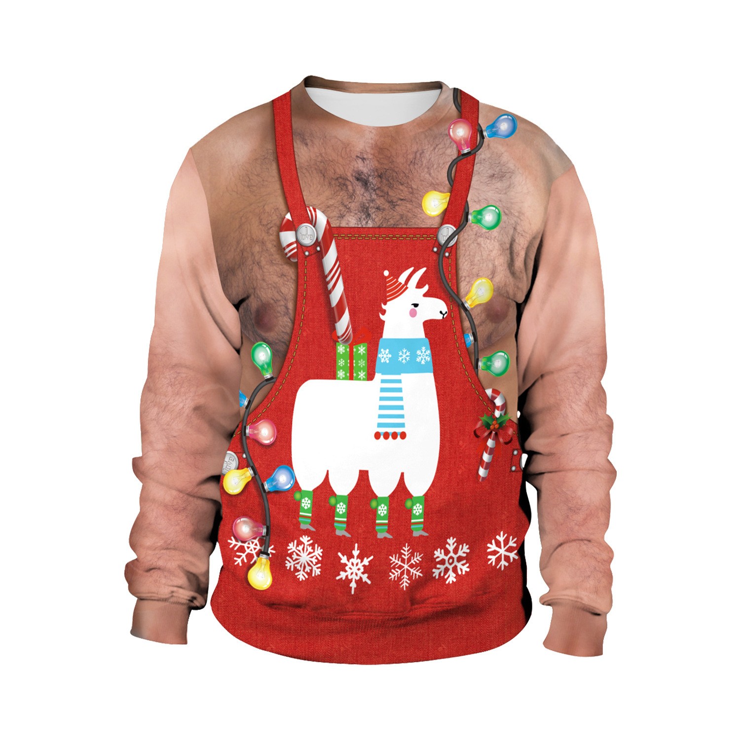 Red llama apron print Christmas crewneck sweatshirt
