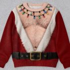 Santa coat and holiday lights illusion Christmas sweatshirt