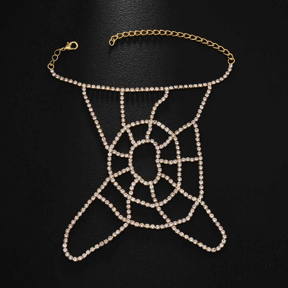 Sparkling Spiderweb Hand Chain — Gold-colored