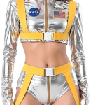 Silver Space Explorer Costume with Yellow Harness – Women's 4-Piece