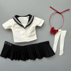 1:6 sailor outfit Style C black top and black pleated skirt red bow white socks