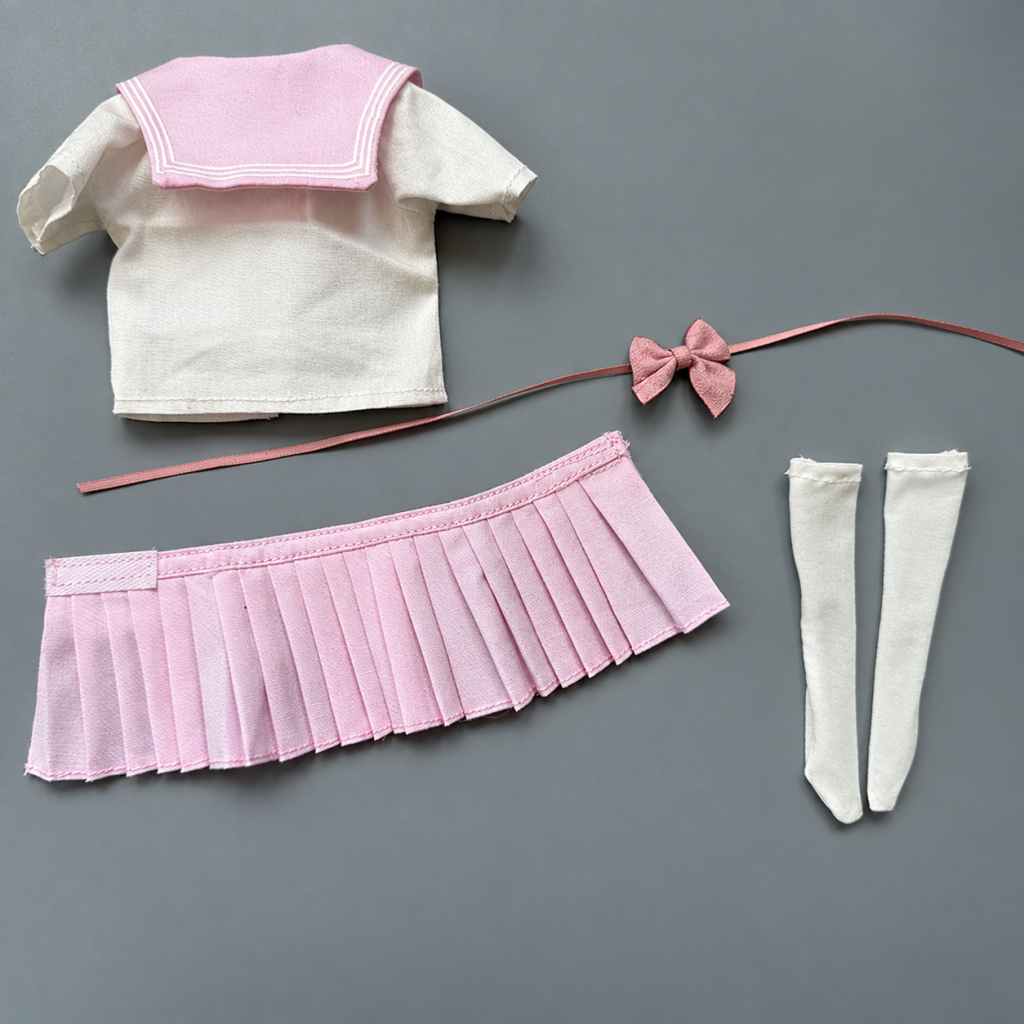 1:6 sailor outfit Style D pink skirt cream top pink bow white socks