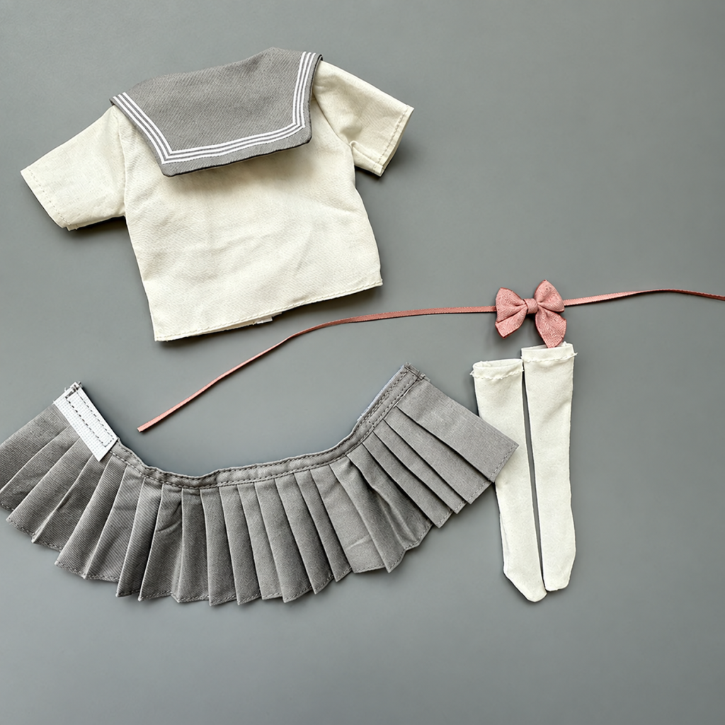 1:6 sailor outfit Style E gray skirt cream top pink bow white socks