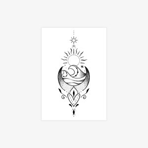 Black sun moon and stars temporary tattoo sheet
