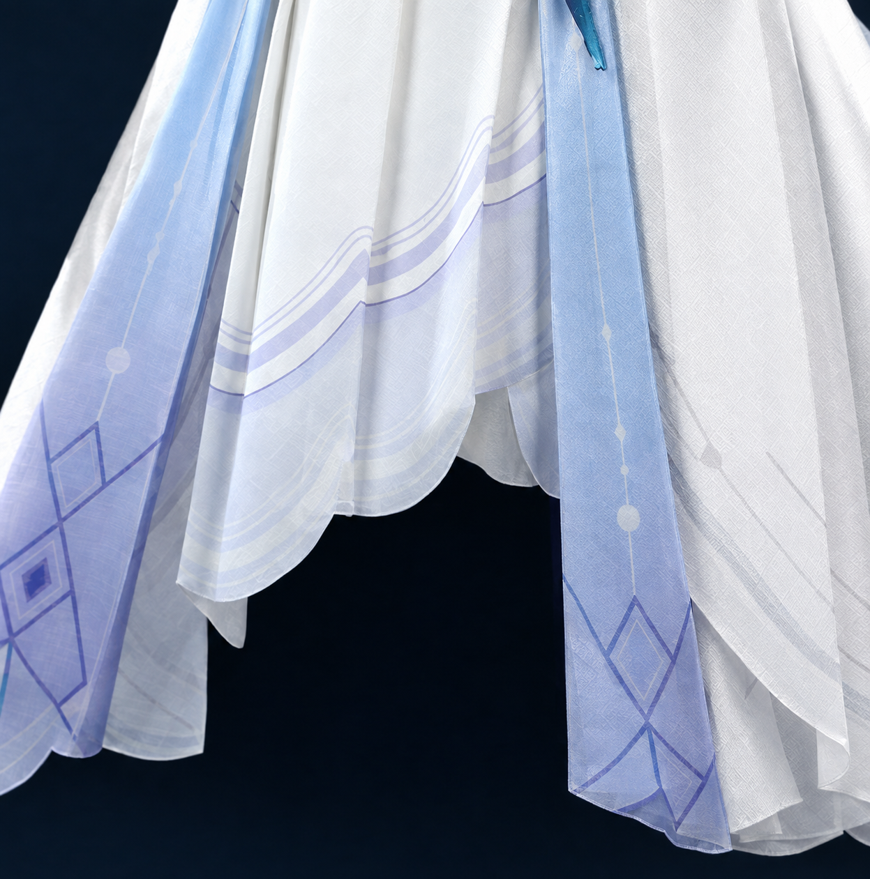 Layered white, pale blue and lilac printed skirt panels