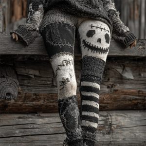 Monochrome skull patchwork leggings