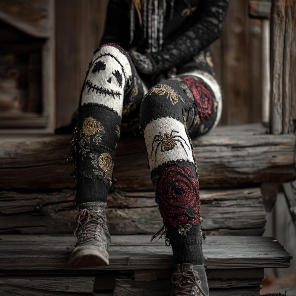 Skull and rose patterned leggings