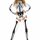 White long-sleeve skeleton bodysuit with black bone print and matching thigh-high leg pieces