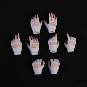 Four pairs of VSTOYS white gloved 1:6 figure hands with pale skin tone