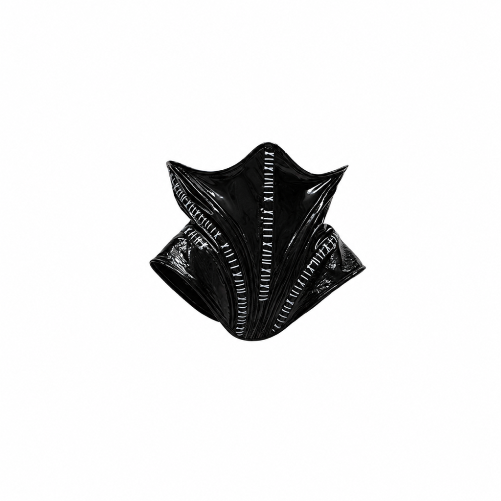 Sculpted black waist piece with white stitch-like detailing