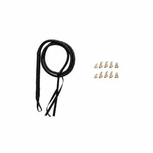 Black coiled costume whip with gold-tone finger accessories