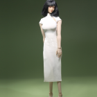 JO24X-02B white miniature cheongsam dress on display figure; figure not included