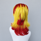 Rengoku wig styling reference: red and yellow layered back with curled ends