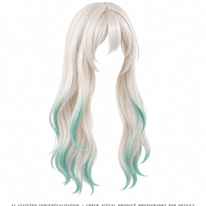 AI-assisted isolated pale Firefly wig concept with turquoise ends; check actual product photographs for details