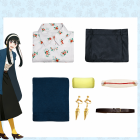 Outfit pieces: floral shirt dark skirt blue jacket yellow socks headband earrings and belt